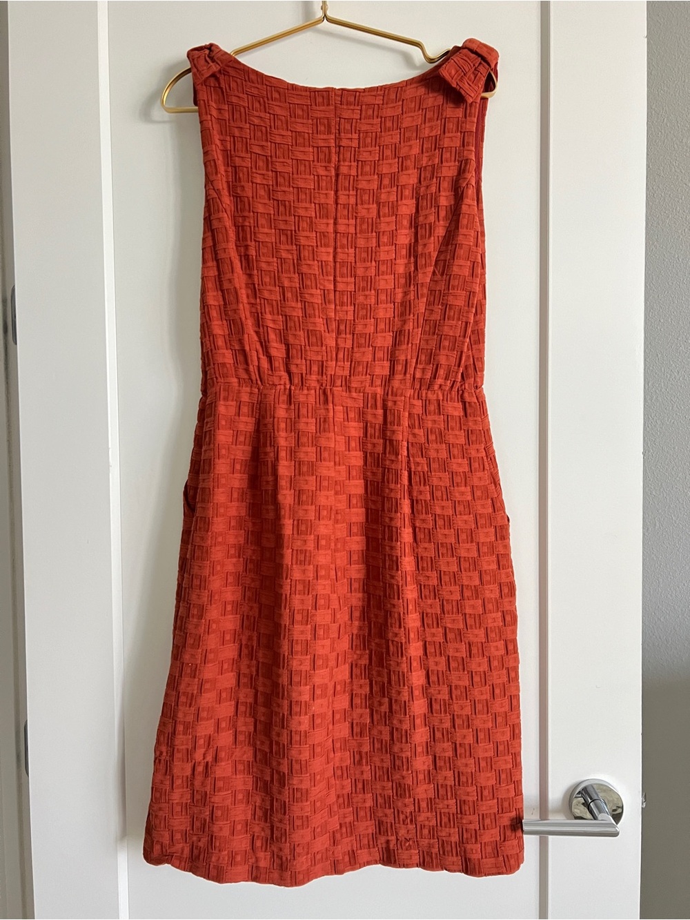 Anthropologie Tabitha Tema Basket Weave Textured Terracotta Dress Size 8 Bow - Picture 14 of 16
